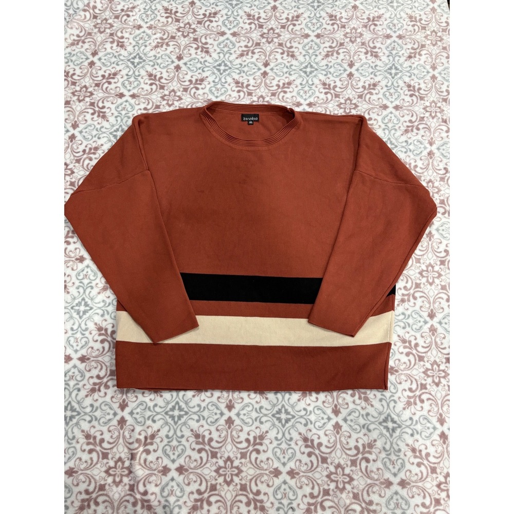 Zenobia Rust Orange Striped Knit Top 2XL Long Sleeve Crew Neck Sweater